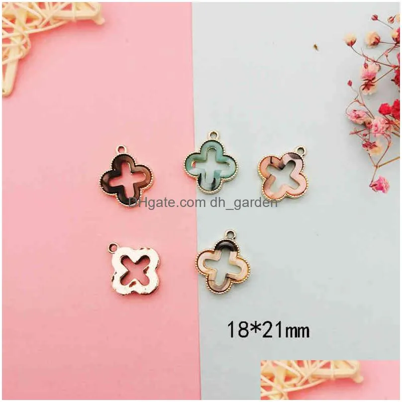 10pcs acrylic lucky grass charms fourleaved clover alloy pendants fit diy earrings bracelet jewelry accessory fx401