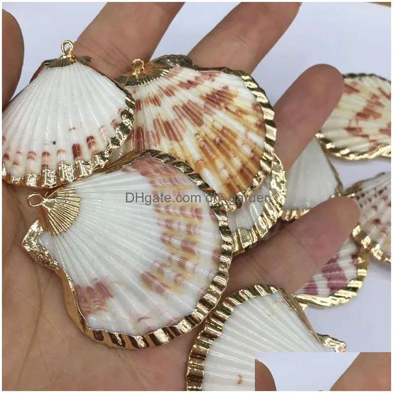 natural shell pendants charms fan shape necklace pendant for jewelry making diy bracelet necklaces accessories size 40x48mm