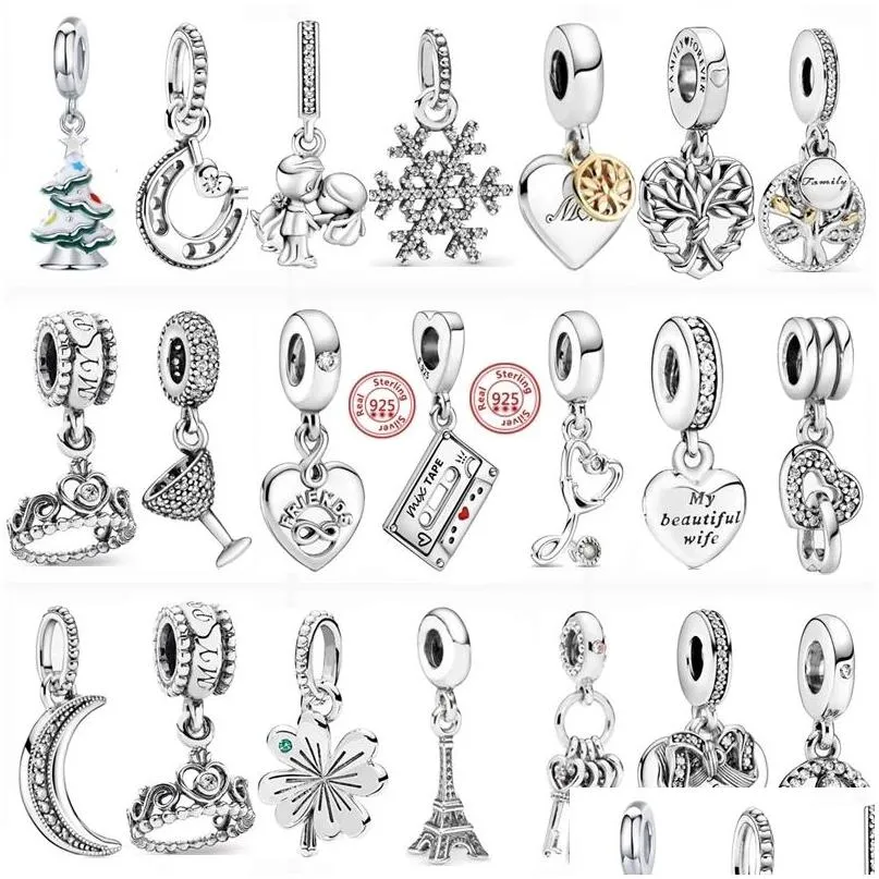 925 sterling silver dangle charm moon tree snowflake crown cup bead fit original pandora charms bracelet diy jewelry accessories