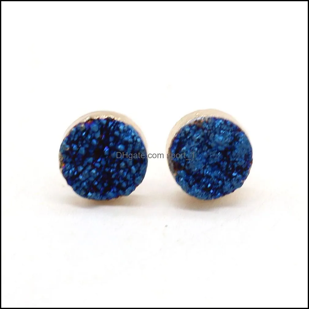 fashion gold plated round 12mm resin druzy drusy stud earrings for women jewelry