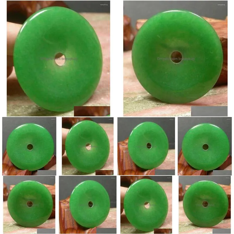 pendant necklaces certificate chinese green quartzite jade big circle donut amulet 35x35mm