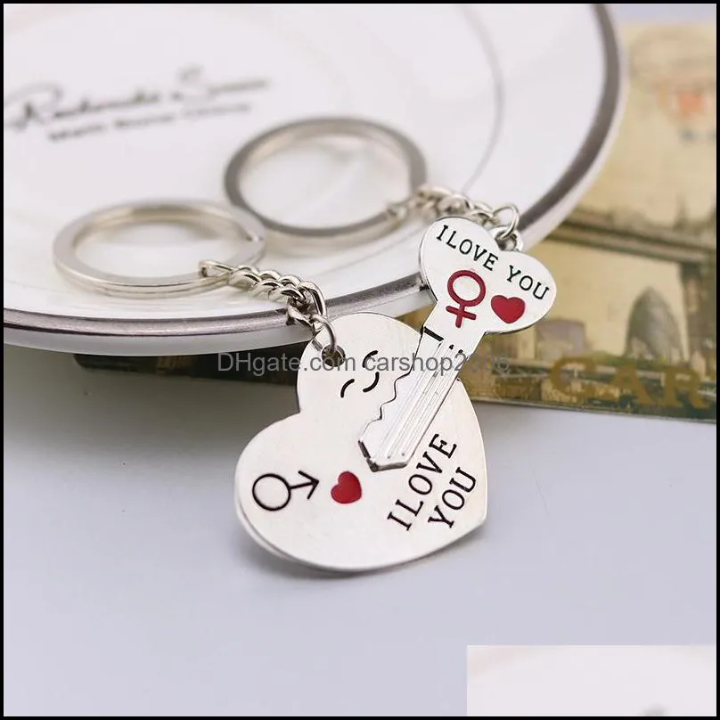  i love you heart pendant necklace keychain jewelry set for women couple romantic key shape couple lover gift wholesale