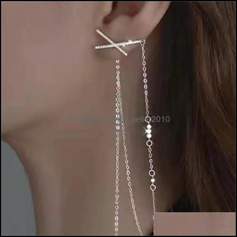 dangle chandelier 925 sterling silver cross tassel drop earrings for women pave cz long chain jewelry 3530 q2