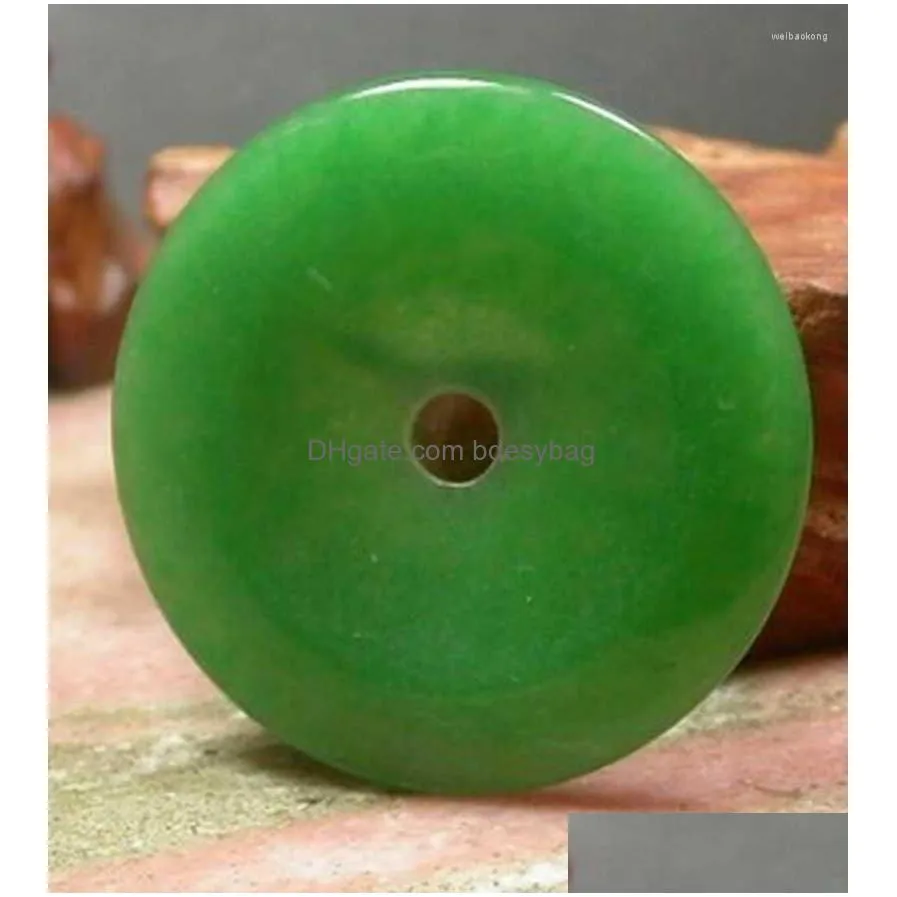 pendant necklaces certificate chinese green quartzite jade big circle donut amulet 35x35mm