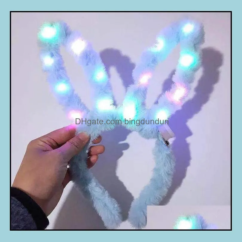 plush stuffed led rabbit hairband shine cat ear horn crown lovely easter hair hoop flash of light bunny girl christmas props sn2368