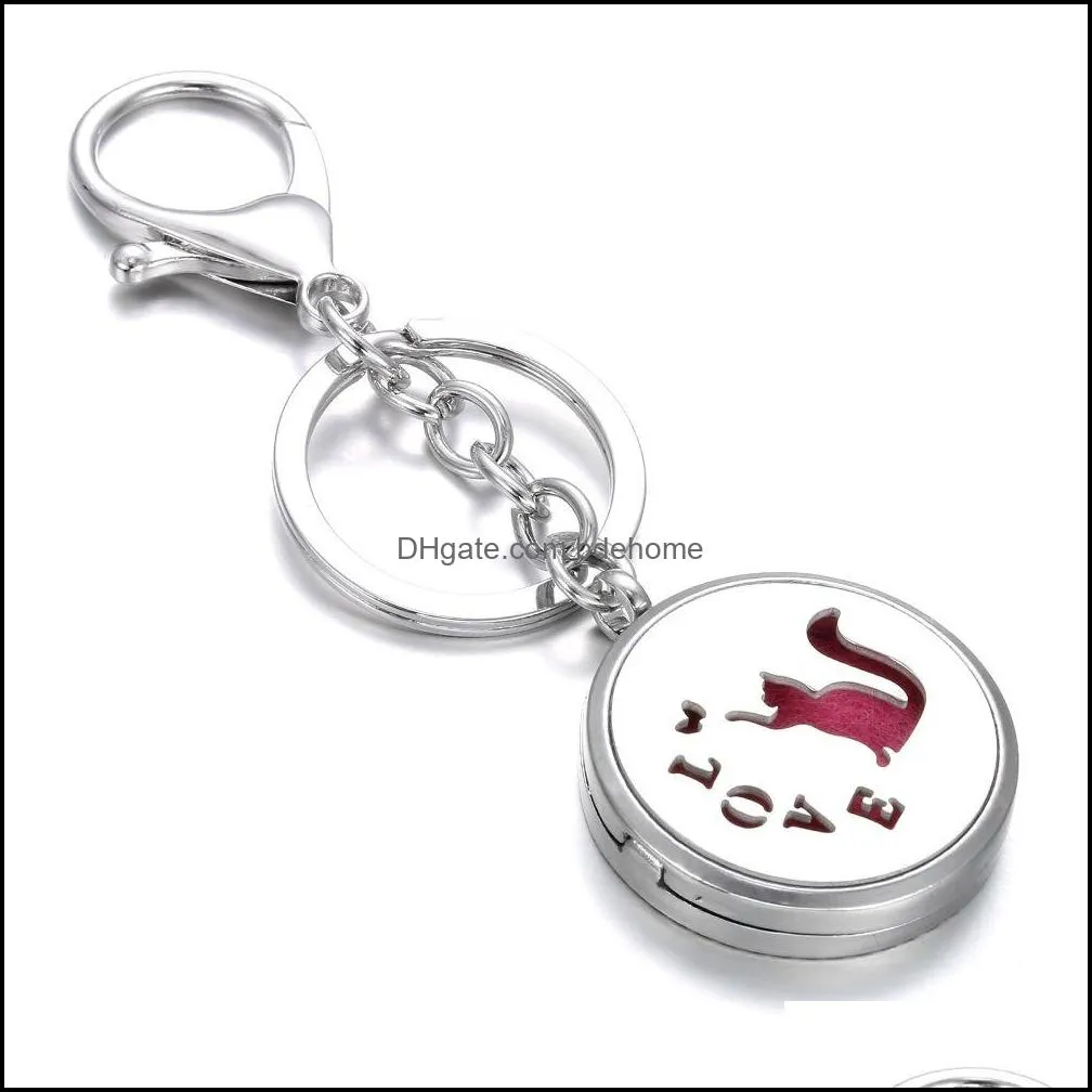 fashion round little love key rings jewelry stainless steel  oil diffuser perfume aromatherapy locket keychain gift