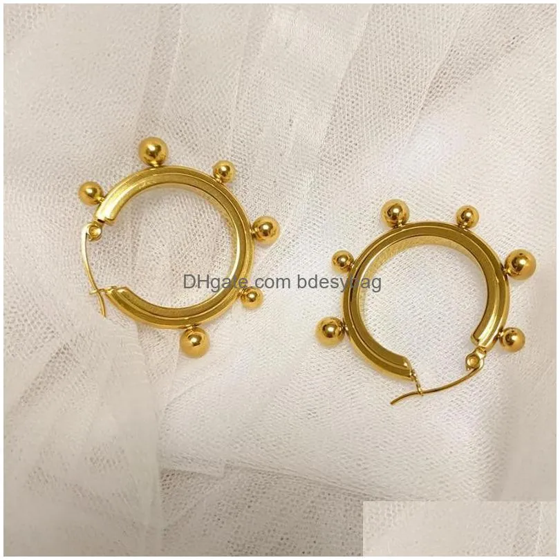 hoop earrings small sphere for women stainless steel ball statement minimalist trendy jewelry 2023