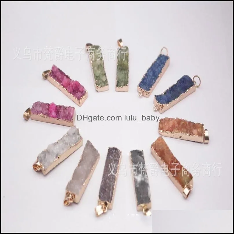 jln geode druzy long bar long rectangle agate pendant genuine gemstone natural agate pendant with brass chain necklace 37 w2