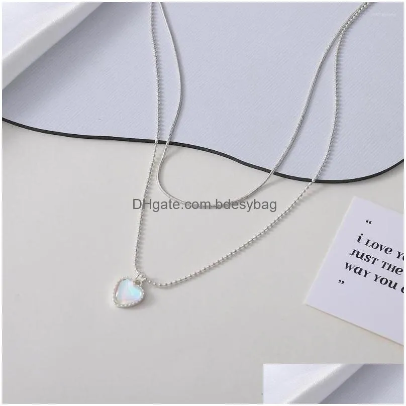 pendant necklaces double layer necklace for women imitation pearl crystal heart chokers girls gift bohemia jewelry