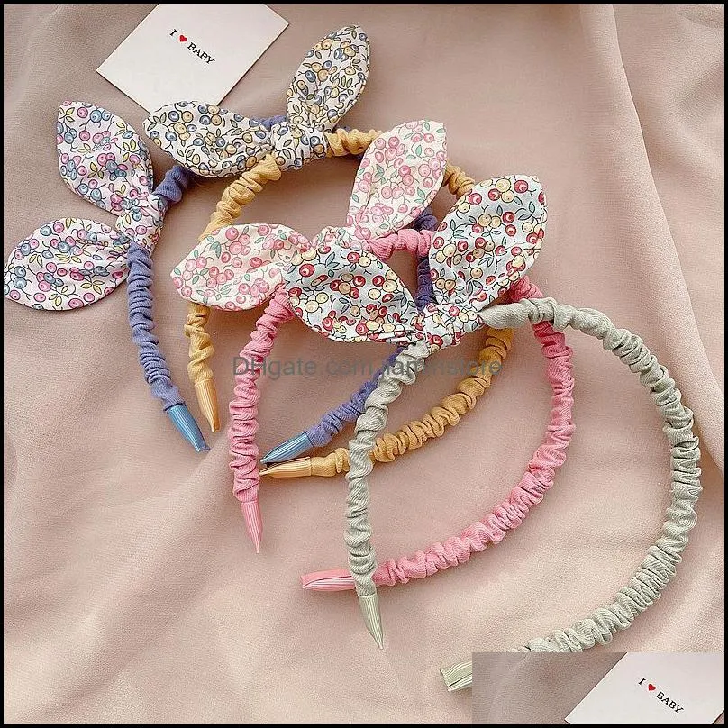 kids cute lovely cloth flowers printed hairband small  style fashion baby girls rabbit ears bowknot headband hair hoops