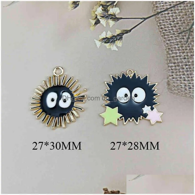 10pcs/pack cartoon black briquettes charms dangle big eyes golden tone metal earring pendants diy fashion jewelry accessory