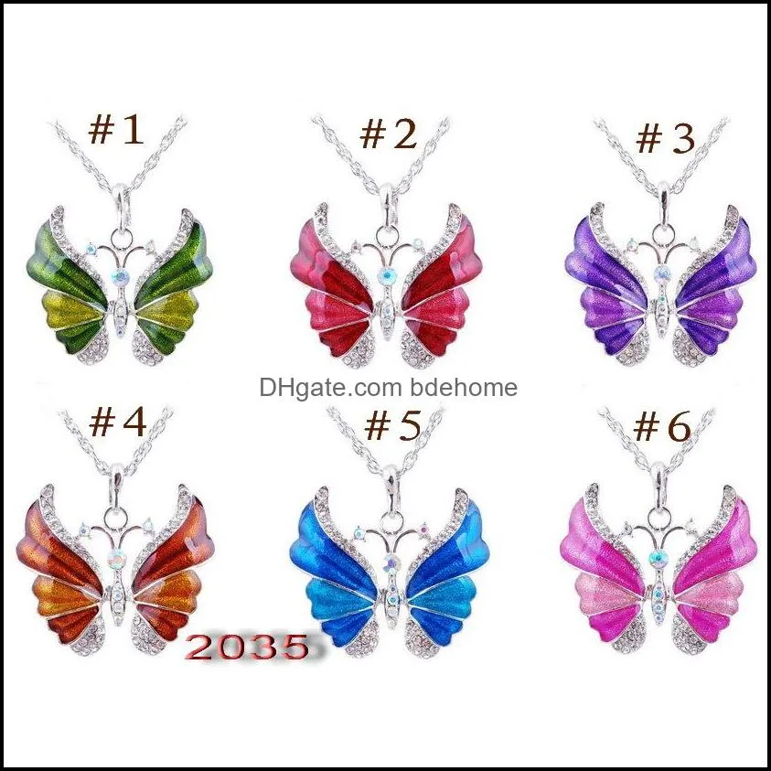 fashion crystal butterfly pendant necklaces for women animal shape silver sweater chain female luxury jewelry gift