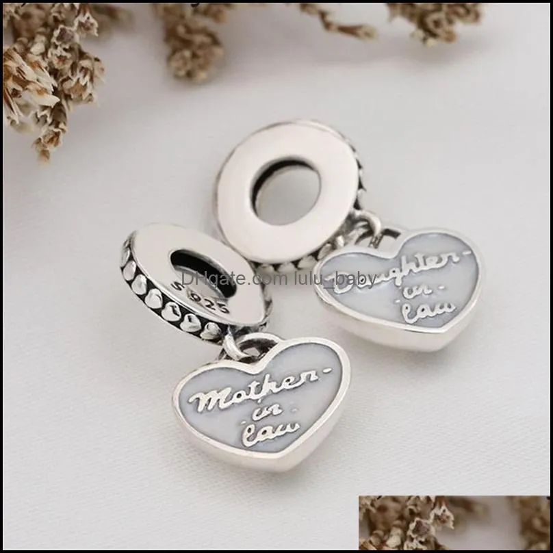  100 925 sterling silver daughter mother in law split dangle charm fit original charm bracelet fashion jewelry accessories 476