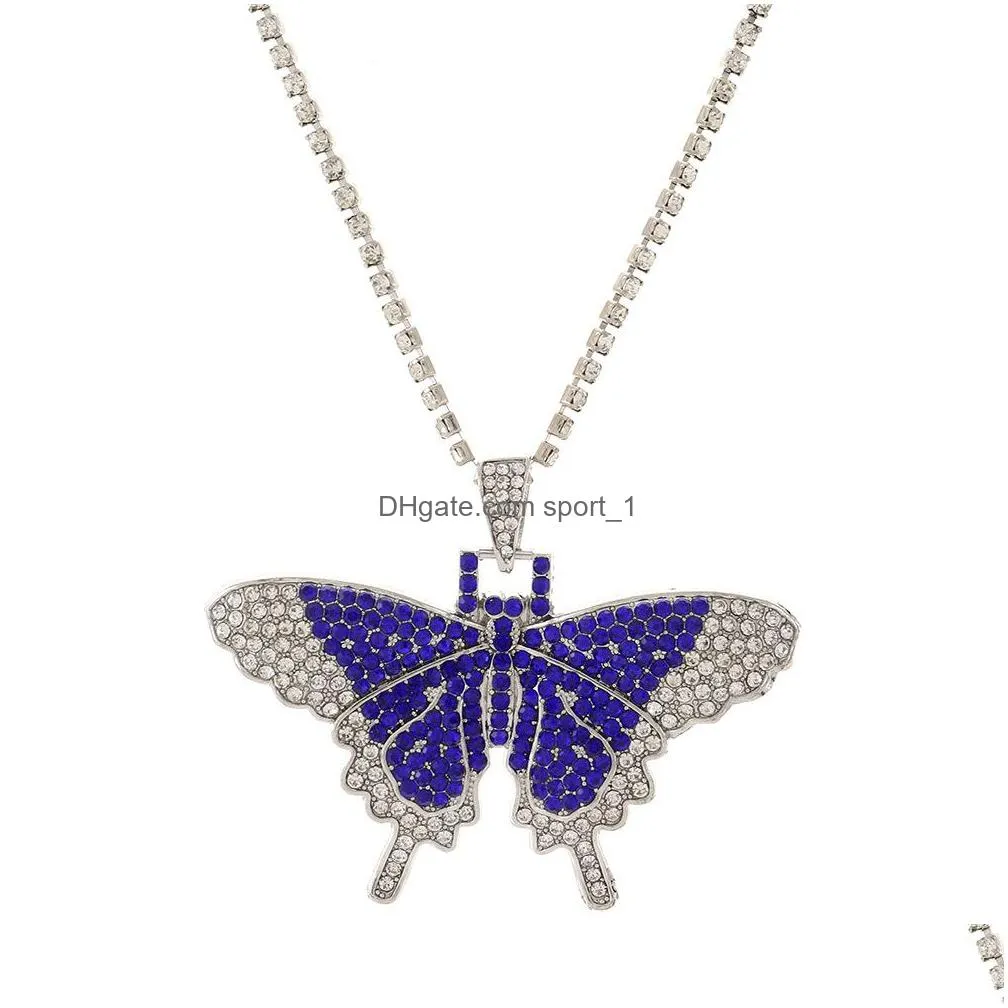 fashion jewelry full diamond cuban butterfly necklace exaggerated butterfly pendant choker necklaces