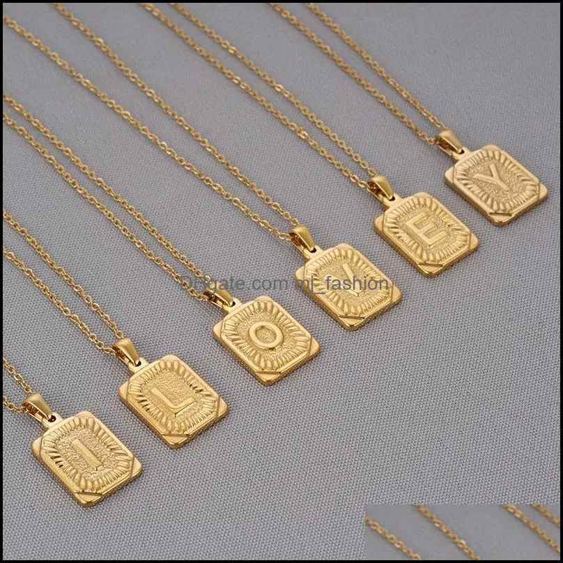 women men 18k gold square stainless steel letter pendant high quality material 26 capital english words necklace az alphabet golden color chain jewelry