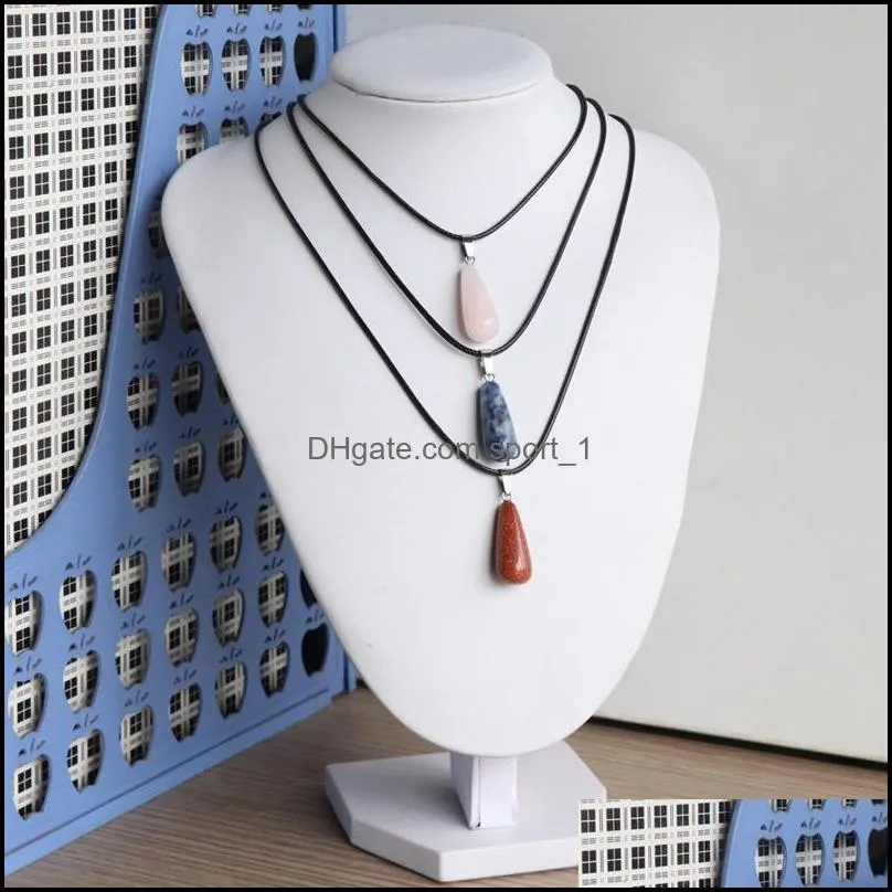natural stone water drop necklaces opal pink quartz crystal chakra reiki healing pendulum necklace