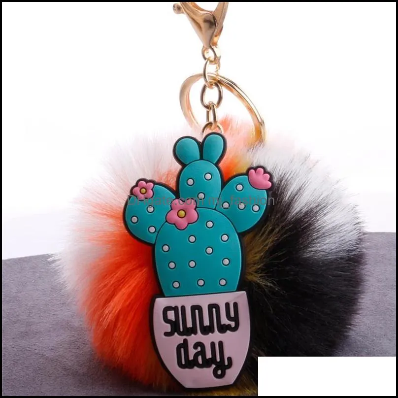 cactus fluffy key ring soft faux rabbit fur ball keychains car bag pendant for women fashion pompom keyfobs jewelry gifts
