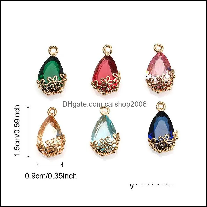 vintage fashion colorful k9 crystal glass pendant for necklace earring fashion waterdrop with copper flower charm for diy jewelry