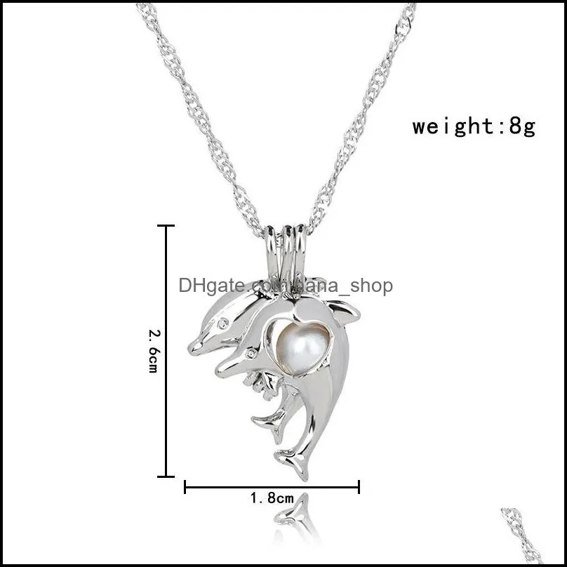 love wish pearl cage pendant necklaces hollow natural pearl with oyster pearl cages charm silver chains for women fashion jewelry in