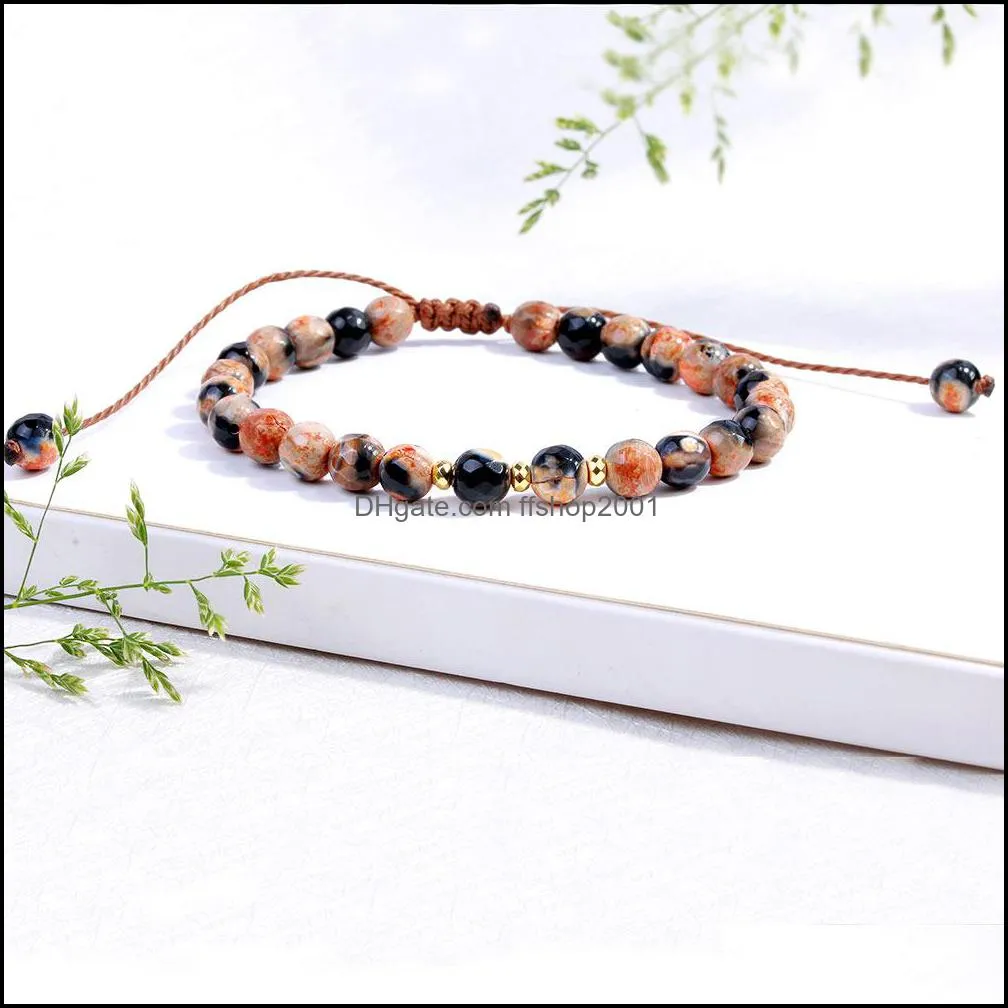 adjustable 6mm natural stone beaded strands bracelet friends lover gifts handmade braided bangles for women men jewelry healing yogo