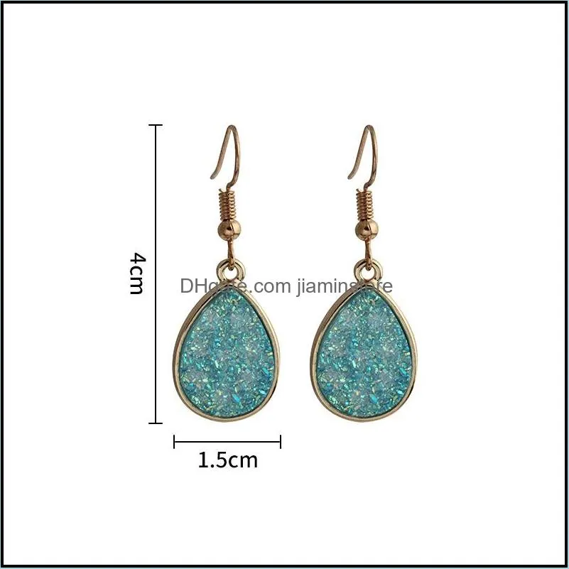 fashion 4colors druzy drusy earrings gold plated geometry faux natural stone resin dangle earrings for women jewelry