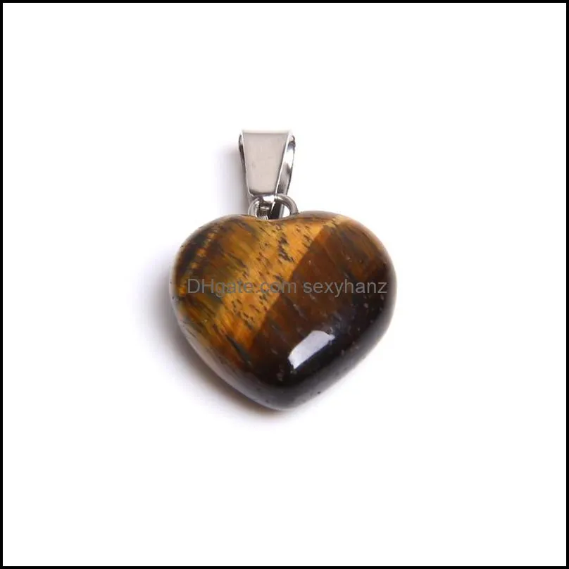 heart shape natural stone rose quartz tigers eye opal charms pendants for diy stone necklace earrings jewelry making