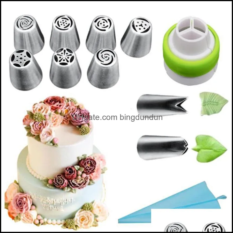 baking pastry tools 11pcs russian tulip icing piping nozzles stainless confectionery bag leaf cake decorating set