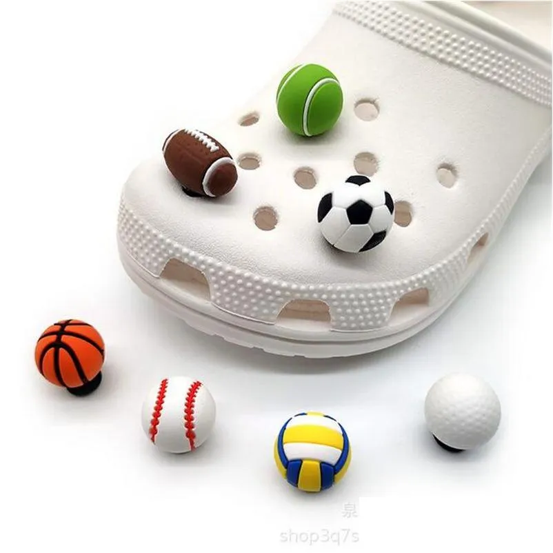 3d sports ball croc charms plastic shoe charm decoration buckle accessories pvc jibitz clog buttons pins