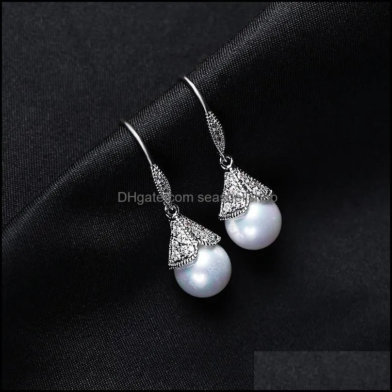 freshwater pearl earrings with cubic zirconia classic pearl drop dangle earrings for women special occasion wedding anniversary