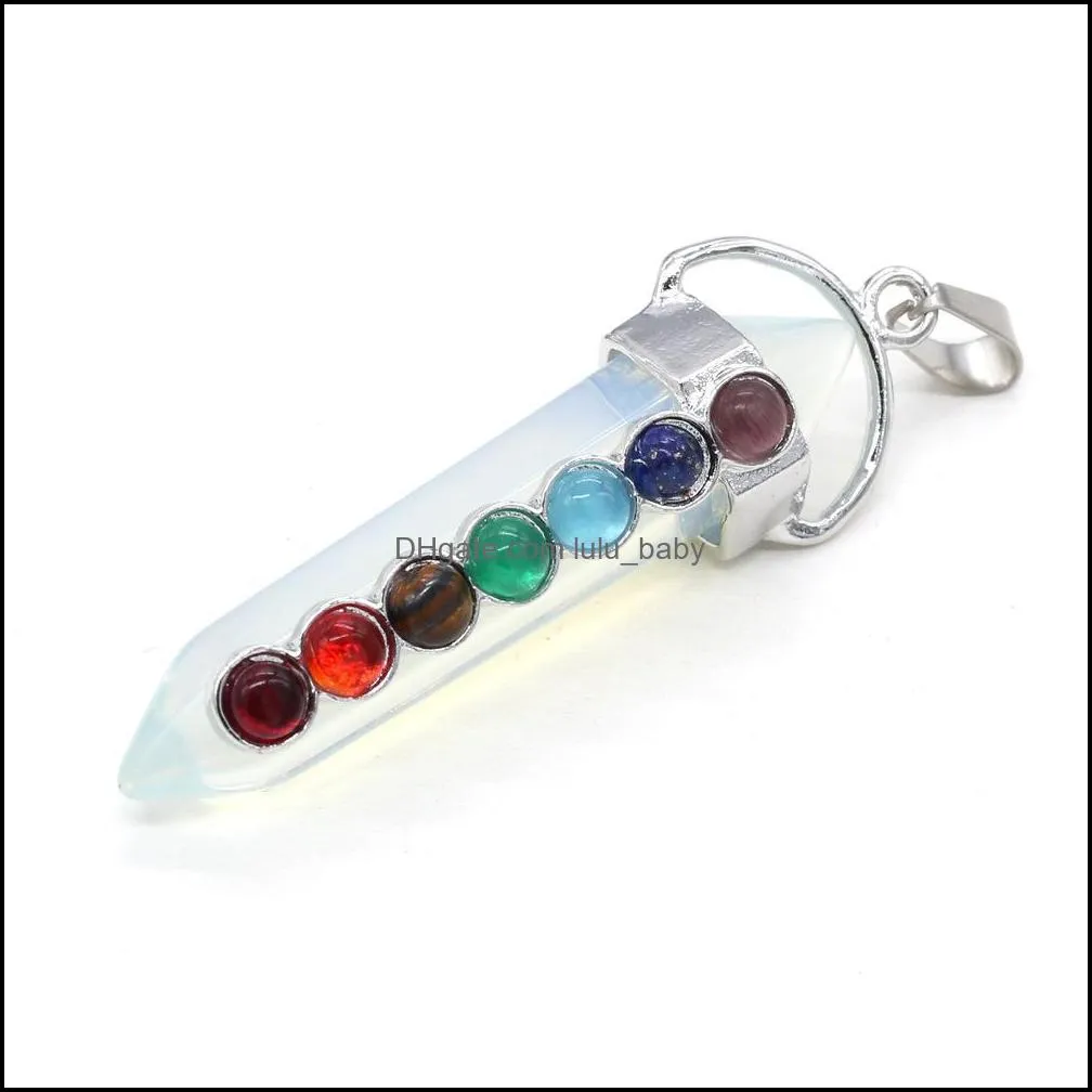 hexagonal prism chakra reiki healing pendulums charms natural stones opal lapis lazuli pink crystal pendants for men women necklace jewelry