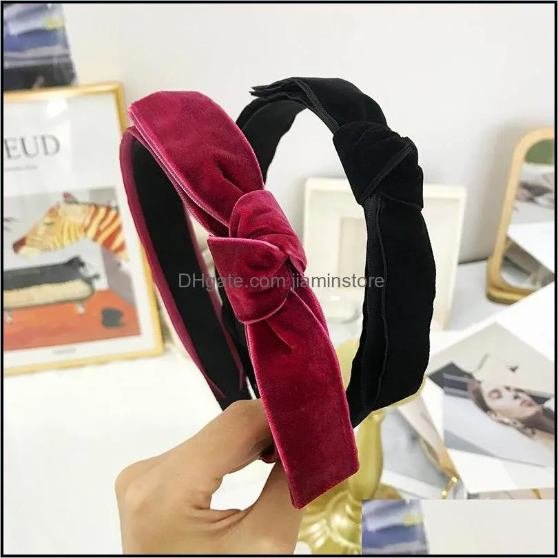 elegant velvet bow hairband headbands for wedding party women hair accessories knotted headwrap head bands black red hair hoop