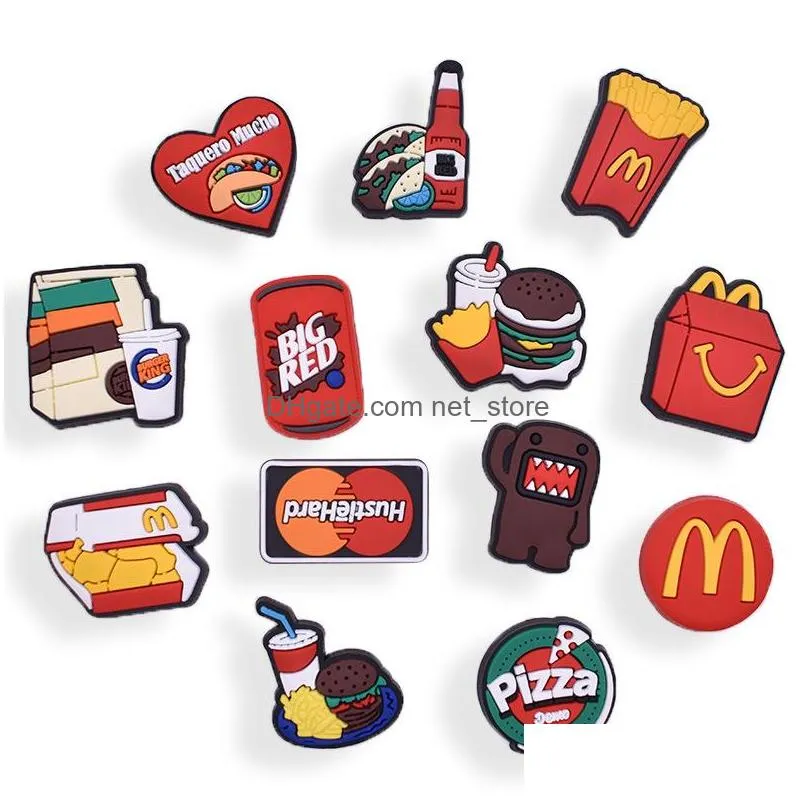 soft rubber cute burger fries croc charms shoe parts accessories buckle charm clog buttons gift