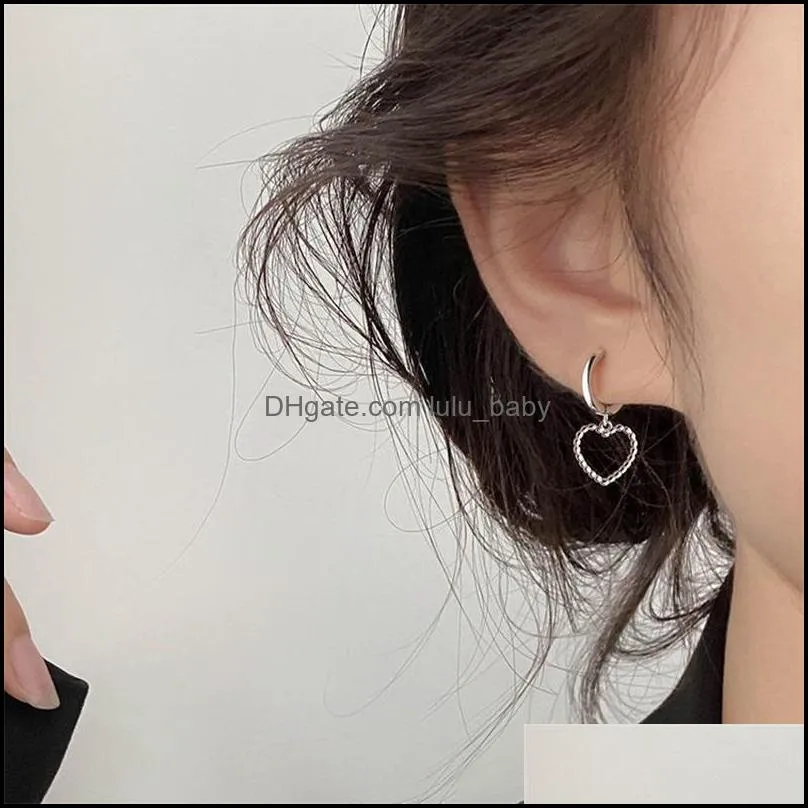 fashion silver color hoop earring asymmetry heart charm studs earrings for women girls charm party jewelry accessories 20220226 t2