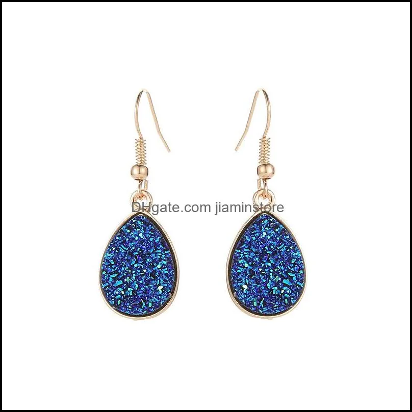 fashion waterdrop druzy drusy earrings gold plated geometry faux natural stone resin dangle earrings for women jewelry