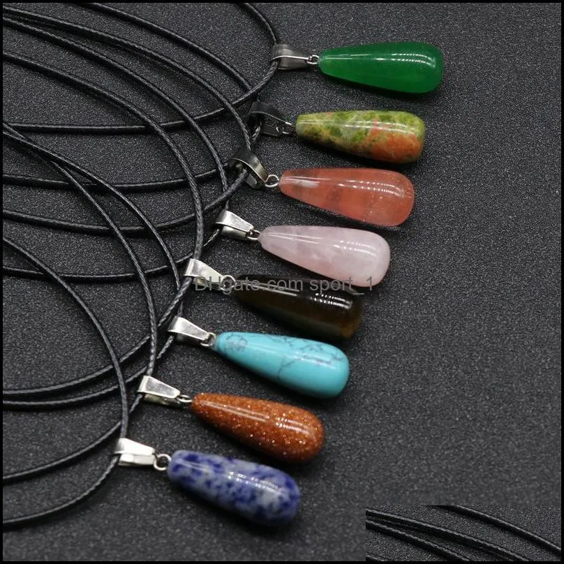 natural stone water drop necklaces opal pink quartz crystal chakra reiki healing pendulum necklace