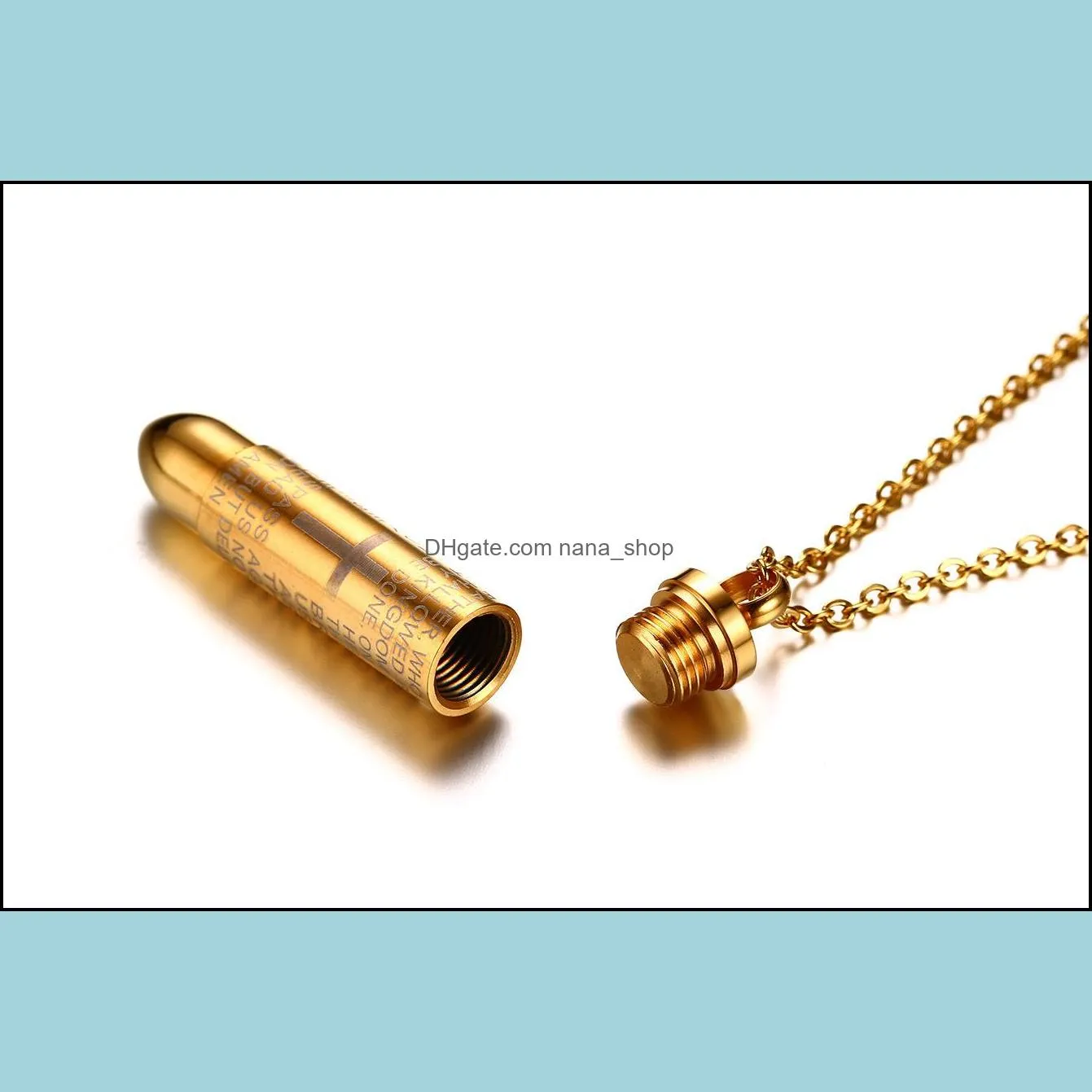 316l stainless steel open bullet pendant necklaces mens cross scripture locket charm gold chains for women hip hop jewelry