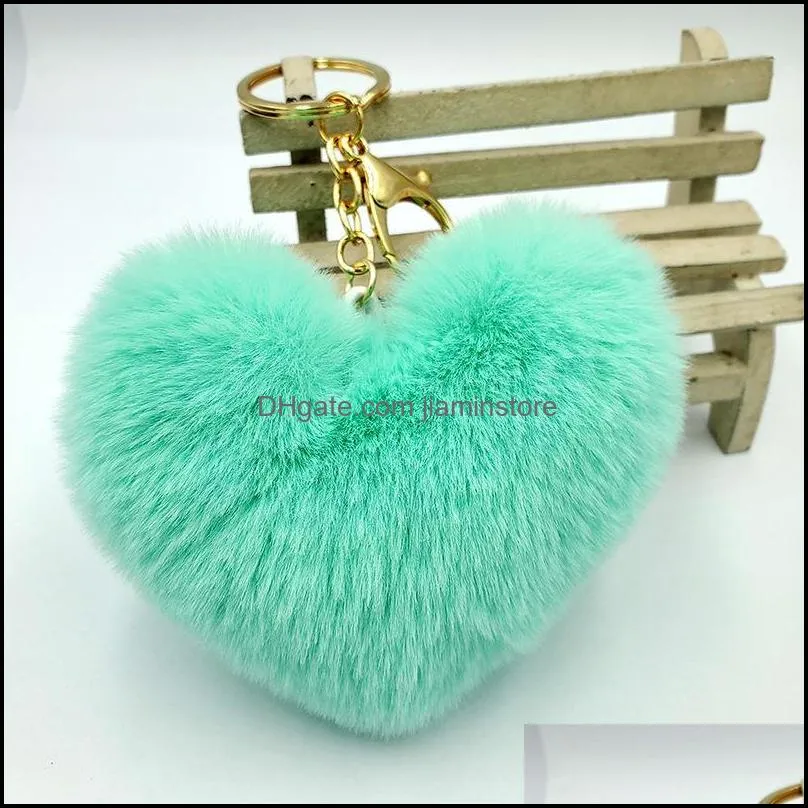 heart pompoms key rings rainbow plush balls keychains pendant for women fashion car bag accessories keyfobs holder