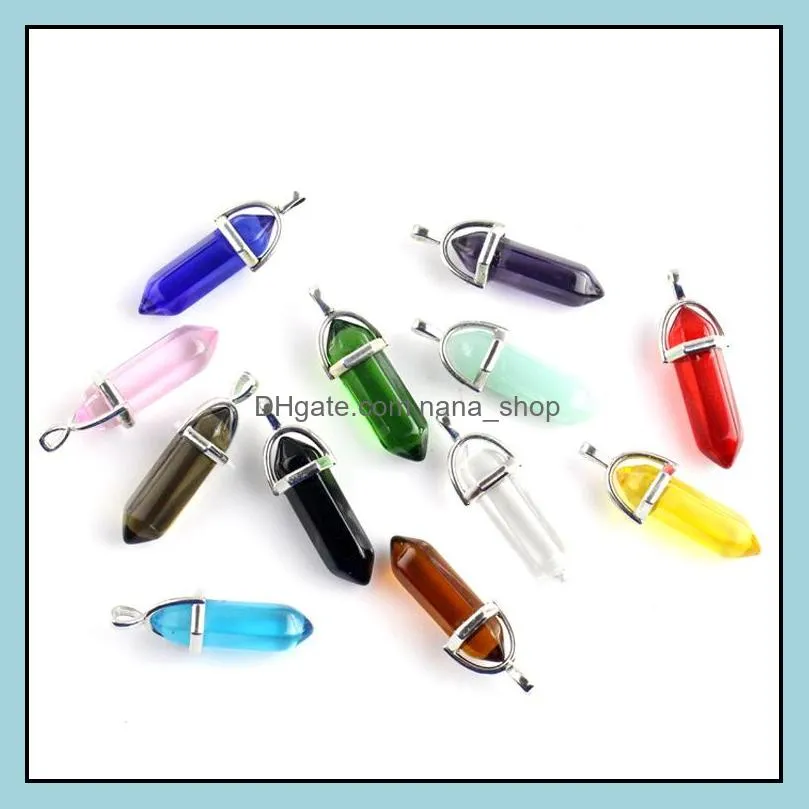  crystal hexagonal prism pendant necklaces natural quartz healing point chakra stone charm wax rope string for women jewelry in