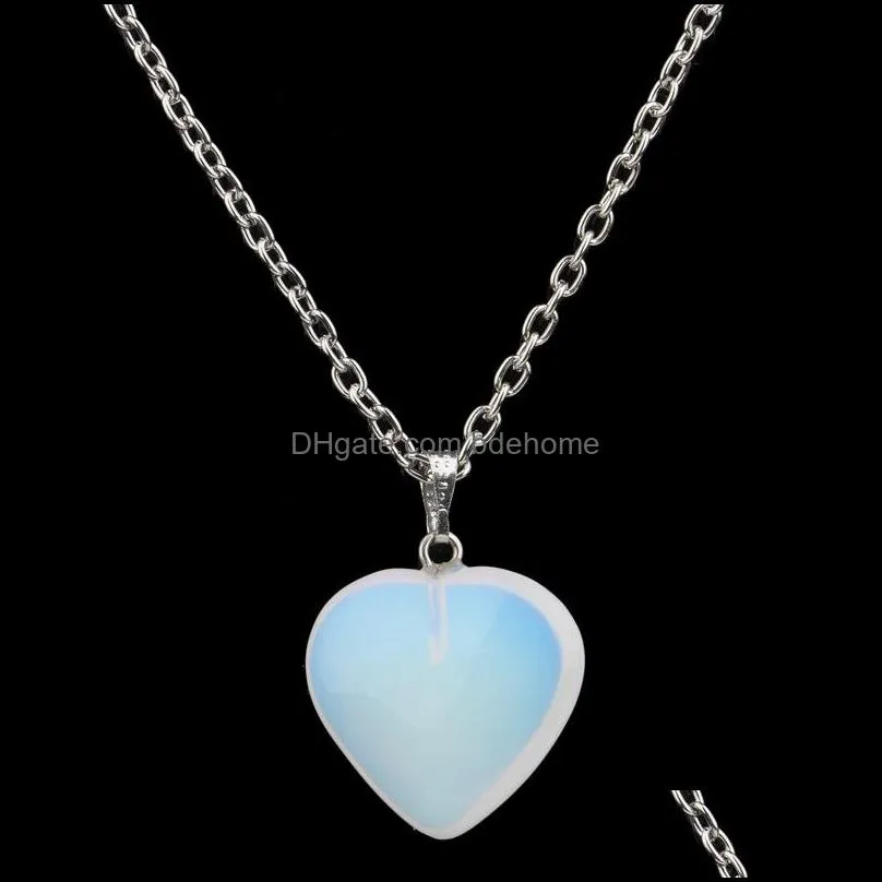  heart shape love pendant necklaces crystal turquoise natural gem stone charm silver chain for women fashion jewelry