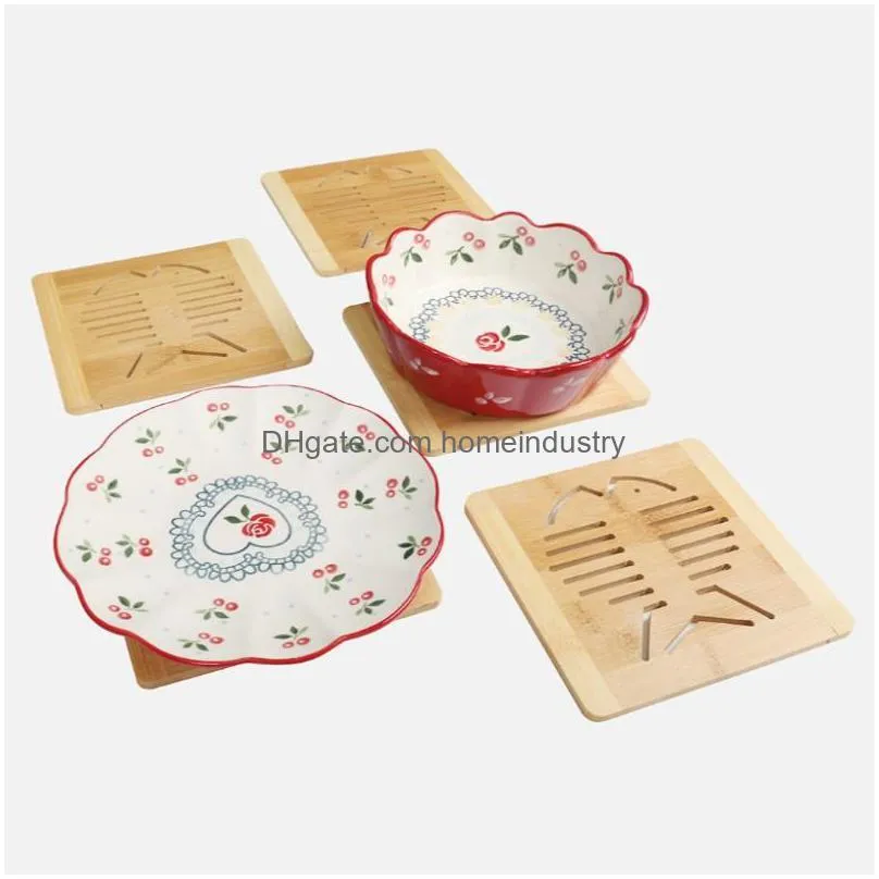 mats pads 4pcs bamboo fishshaped hollow placemat restaurant household casserole mat potholder insulation table decoration