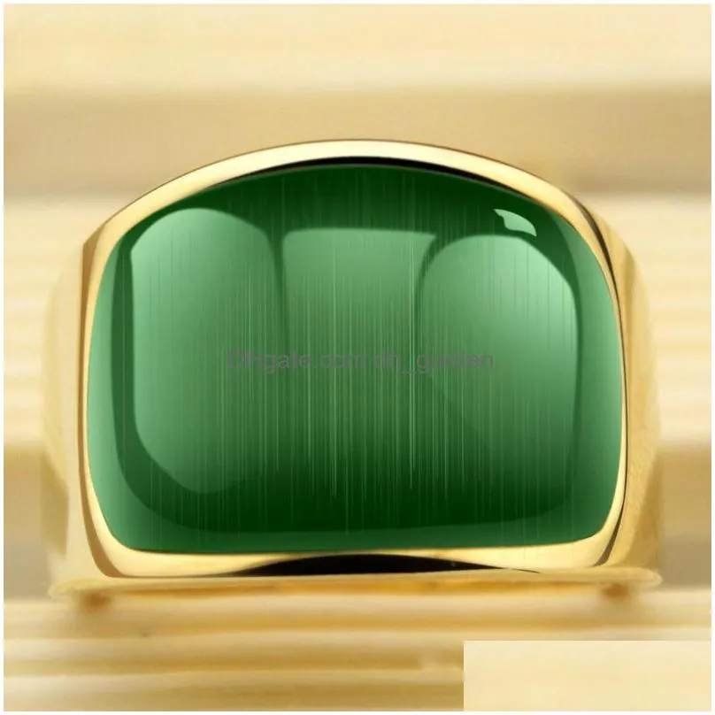 cluster rings gorgeous men ring wide style stainless steel gold tone green opal fashion male jewelry