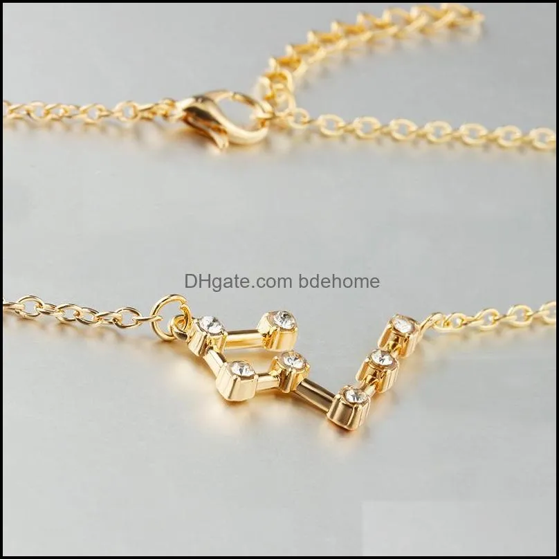  12 zodiac sign necklaces korean cubic zirconia cz fake diamonds constellation shape pendant gold silver chains for women jewelry