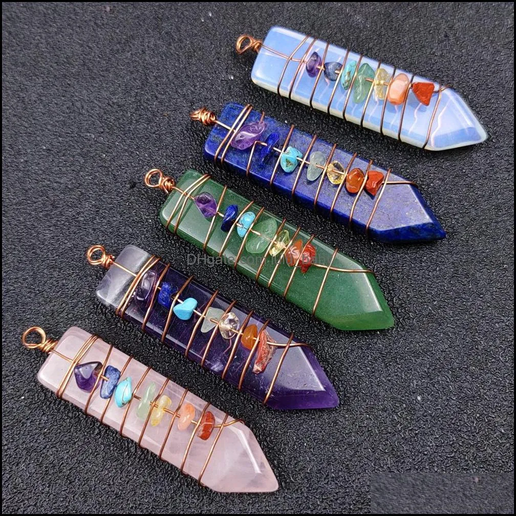 arrowhead chakra reiki healing pendulums charms natural stones pendant amulet crystal hexagonal for men women necklace jewelry making