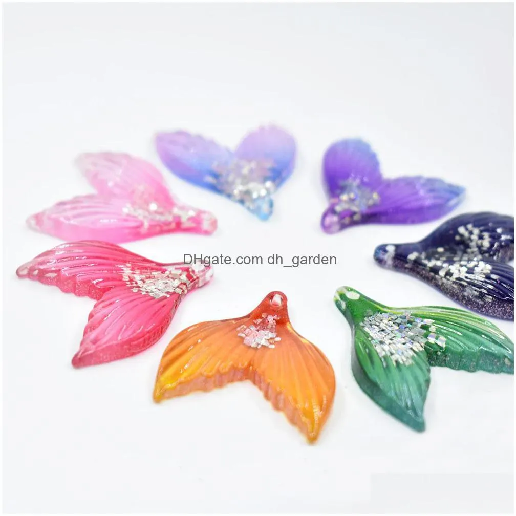 10pcs korea brighly resin mermaid fish tail charms pendants handmade hanging decoration findings jewelry making accessories c224