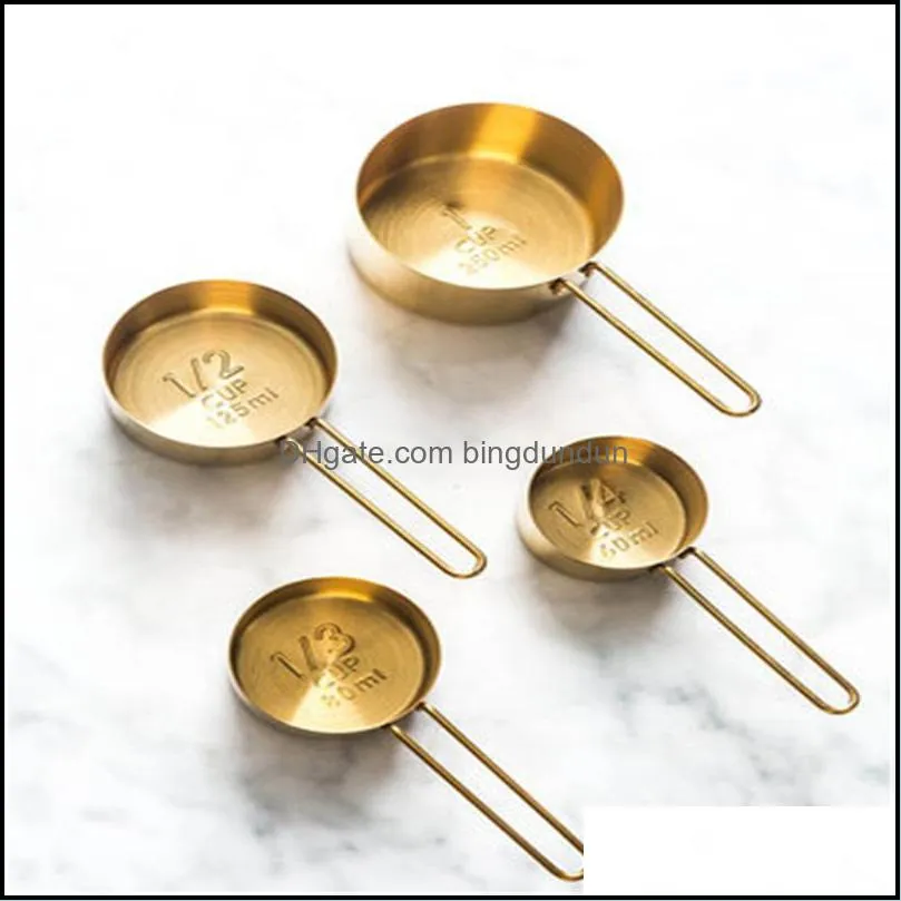 baking pastry tools stainless steel measuring cups spoon scoop ladle coffee metal set rose gold kitchen accessories 4pcs