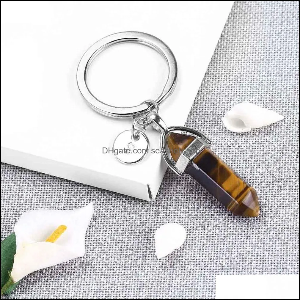 arrival nature crystal 26 initial letter key chain bullet healing crystal key holder for women men fashion jewelry gift