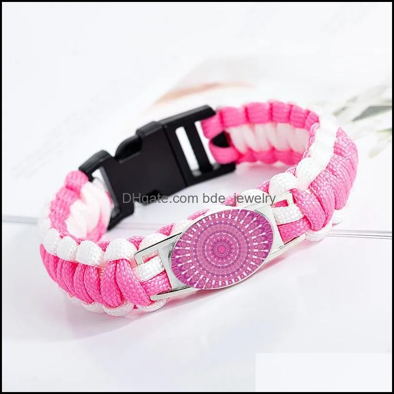 indian mandala flower of life bracelets for women girls glass charm pink cord wrap bracelet girlfriend jewelry in bulk