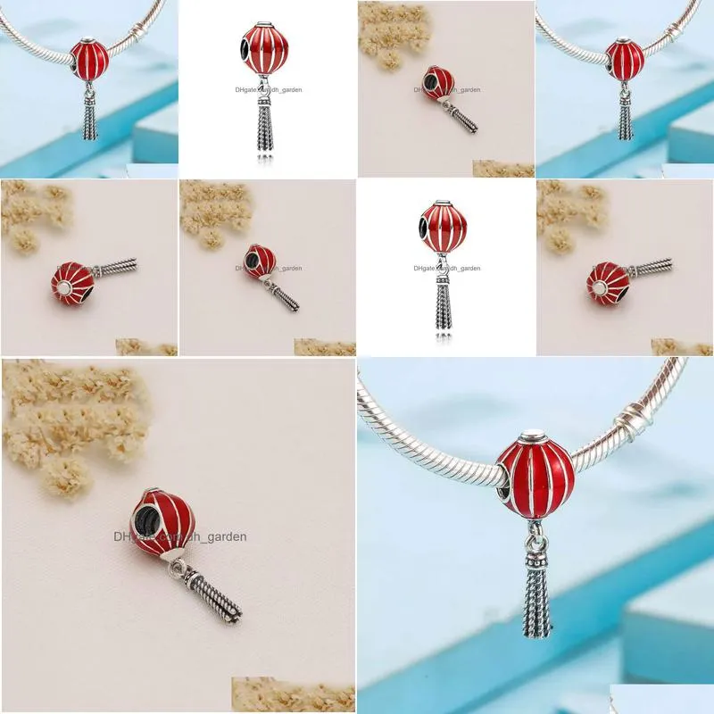 original woman jewelry 925 sterling charm red lantern pendant beads fit bangle bracelet silver accessories diy making