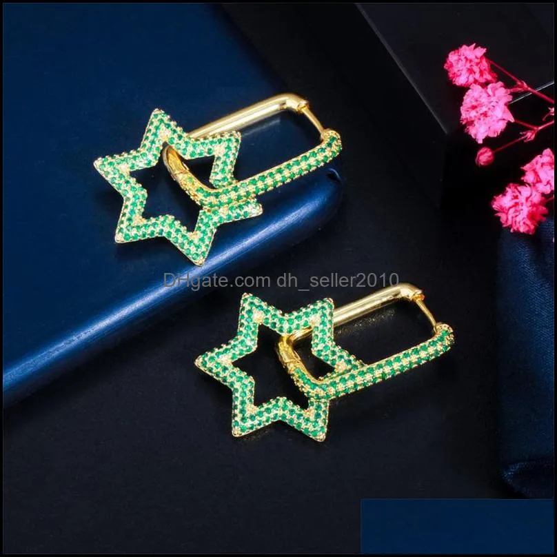 shining bling full colorful zircon hexagonal dangle drop earrings real gold plated star earring jewelry no fading 1274 b3