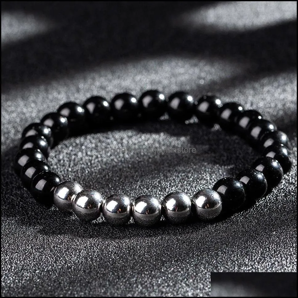 8mm black hematite charm bracelets elasticity bead bracelet for women men friend jewelry